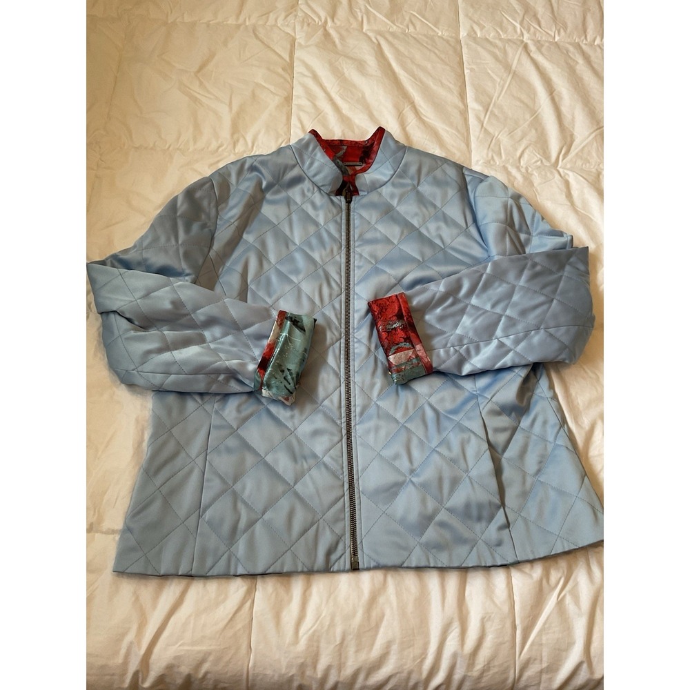 St. John Sport Marie Gray Quilted Jacket  Women's Large Reversible Silk Zip